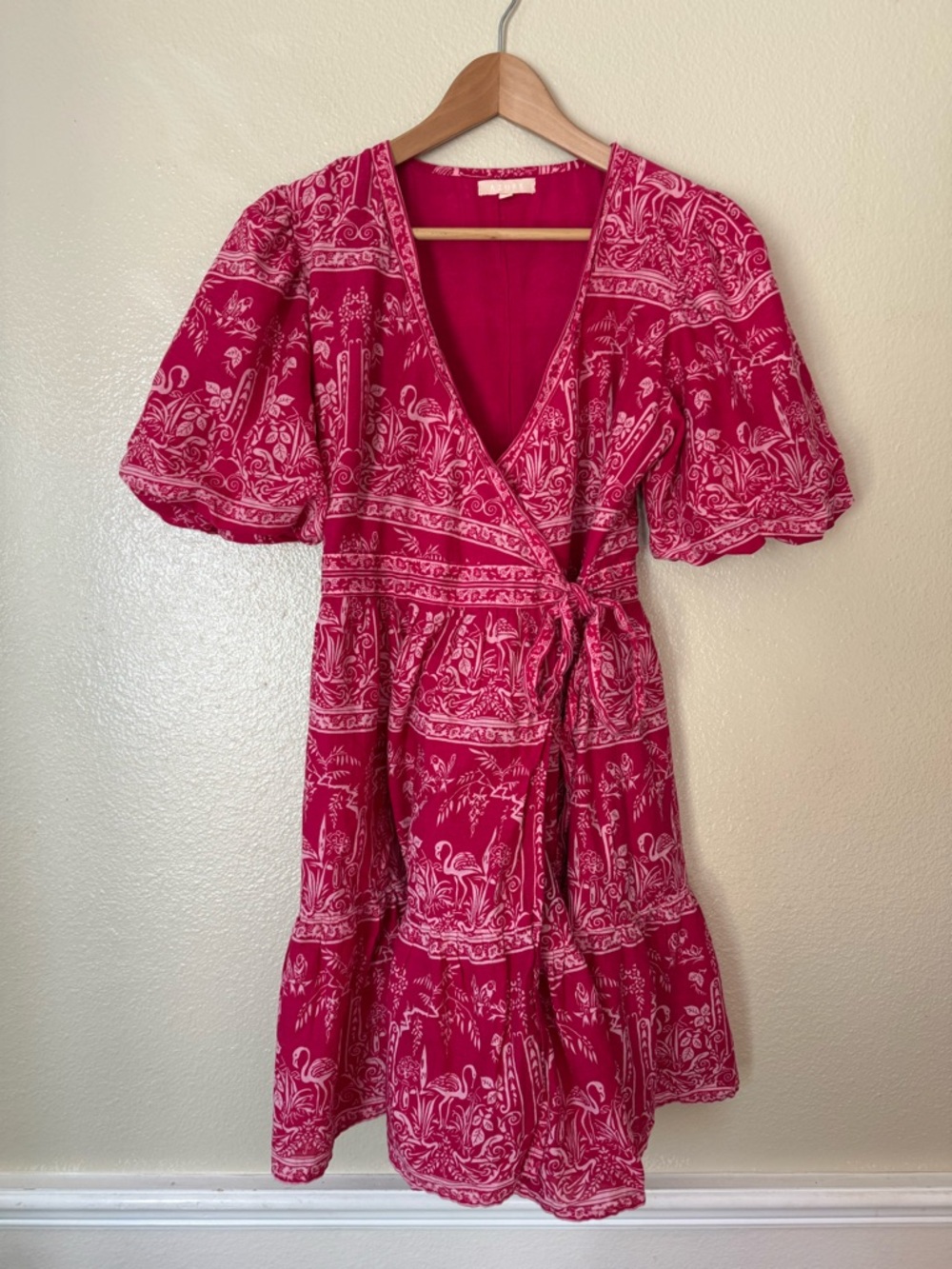 AZURE Fuchsia Floral Wrap Mini Dress with Tie Waist